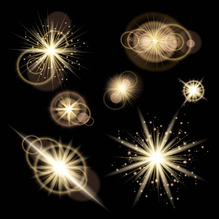 set of light flashes over transparent background. vector illustration.のイラスト素材
