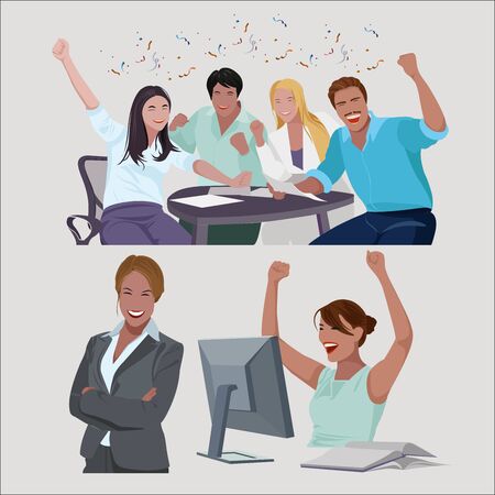 Successful business team led by a leader. Vector illustration in a flat style.のイラスト素材