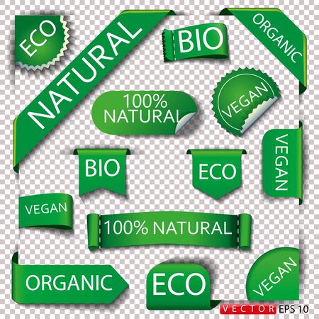 Vector illustration on the theme of a set of eco-friendly, natural and organic labels.のイラスト素材