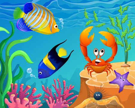 Marine Life Landscape - the ocean and underwater world with different inhabitants.のイラスト素材