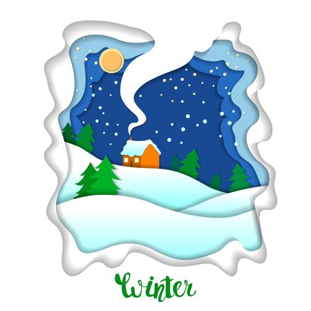 Winter on a white background. Paper cut style. Vector illustration. EPS 10.のイラスト素材