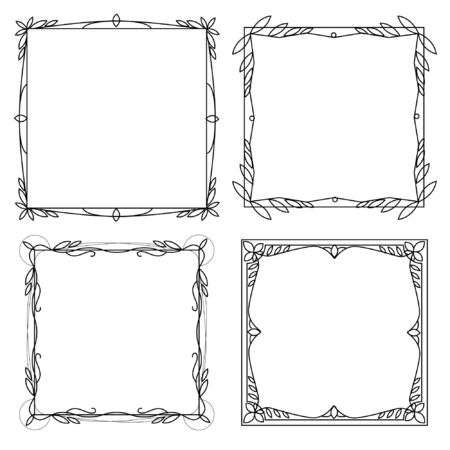 Set of decorative frames with a pattern isolated on white background. Retro ornamental frame, vintage rectangle ornaments and ornate border.のイラスト素材
