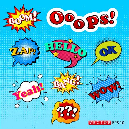 Set of Comic Text, Pop Art style. Stickers in different formats and colors. EPS 10.のイラスト素材