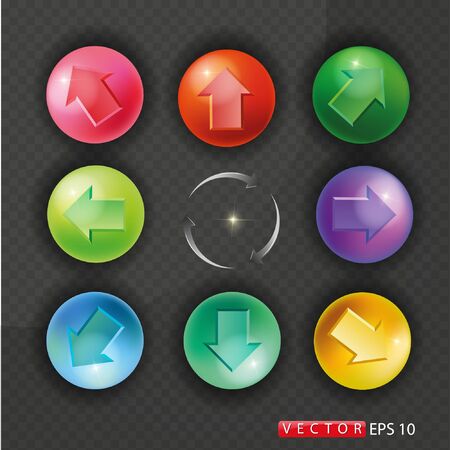 Arrow sign icon set. Simple circle shape internet button on gray background. Contemporary modern style. This vector illustration web design elements.のイラスト素材