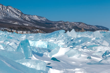 Pieces of crystal clear lake iceの写真素材