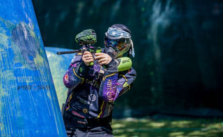 Russia. Stavopol. 07/21/2018 Russian Paintball Federation Stage 4 qualifying competitions in sports paintball. More than 12 teams from the Southern Federal District took part in the competition.のeditorial素材
