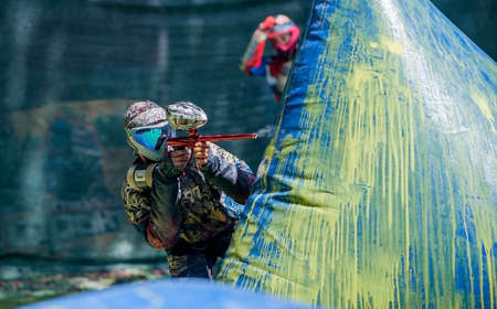 Russia. Stavopol. 07/21/2018 Russian Paintball Federation Stage 4 qualifying competitions in sports paintball. More than 12 teams from the Southern Federal District took part in the competition.のeditorial素材