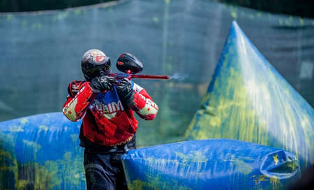 Russia. Stavopol. 07/21/2018 Russian Paintball Federation Stage 4 qualifying competitions in sports paintball. More than 12 teams from the Southern Federal District took part in the competition.のeditorial素材