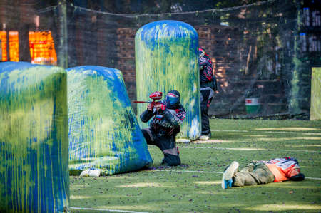 Russia. Stavopol. 07/21/2018 Russian Paintball Federation Stage 4 qualifying competitions in sports paintball. More than 12 teams from the Southern Federal District took part in the competition.のeditorial素材