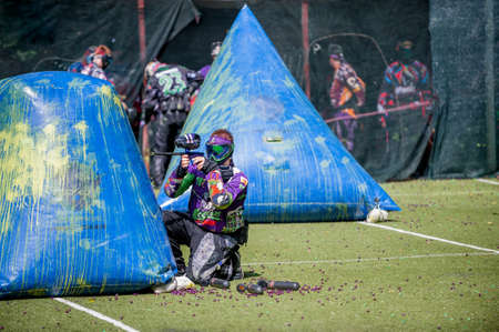 Russia. Stavopol. 07/21/2018 Russian Paintball Federation Stage 4 qualifying competitions in sports paintball. More than 12 teams from the Southern Federal District took part in the competition.のeditorial素材