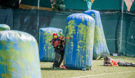 Russia. Stavopol. 07/21/2018 Russian Paintball Federation Stage 4 qualifying competitions in sports paintball. More than 12 teams from the Southern Federal District took part in the competition.のeditorial素材