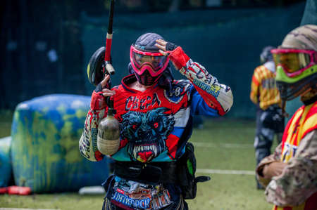 Russia. Stavopol. 07/21/2018 Russian Paintball Federation Stage 4 qualifying competitions in sports paintball. More than 12 teams from the Southern Federal District took part in the competition.のeditorial素材