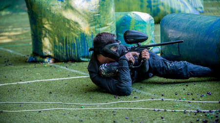 Russia. Stavopol. 07/21/2018 Russian Paintball Federation Stage 4 qualifying competitions in sports paintball. More than 12 teams from the Southern Federal District took part in the competition.のeditorial素材