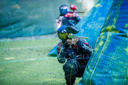 Russia. Stavopol. 07/21/2018 Russian Paintball Federation Stage 4 qualifying competitions in sports paintball. More than 12 teams from the Southern Federal District took part in the competition.のeditorial素材