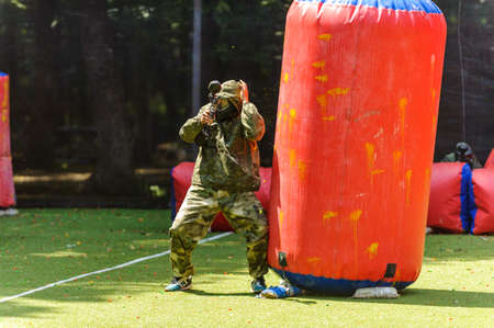 Russia. Stavopol. 07/27/2019 The 5th annual corporate tournament among young specialists of Gazprom employees. Paintball competitions on the sports field with unprofessional amateur teams.のeditorial素材