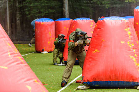 Russia. Stavopol. 07/27/2019 The 5th annual corporate tournament among young specialists of Gazprom employees. Paintball competitions on the sports field with unprofessional amateur teams.のeditorial素材