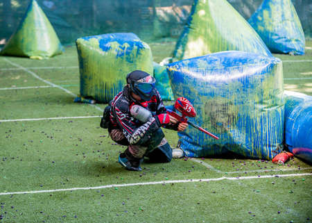 Russia. Stavopol. 07/21/2018 Russian Paintball Federation Stage 4 qualifying competitions in sports paintball. More than 12 teams from the Southern Federal District took part in the competition.のeditorial素材