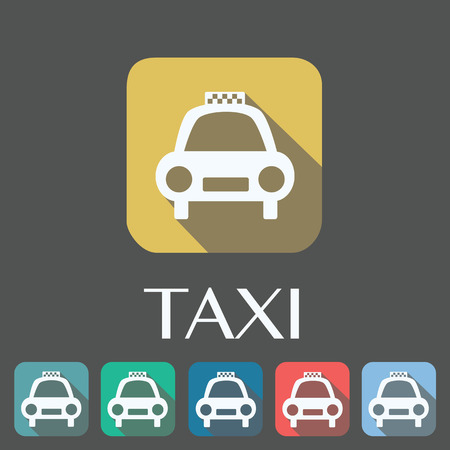 Set of collorful taxi flat icons on gray backgroundのイラスト素材