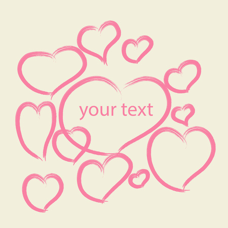 Pink hearts on white drown with brushのイラスト素材