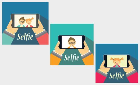 Taking a selfie picture setのイラスト素材