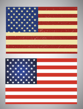 Set of two American flags isolated on whiteのイラスト素材