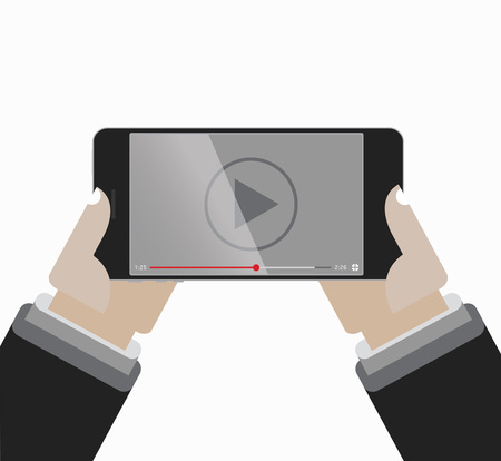 Hands Holding Smartphone with video player screenのイラスト素材