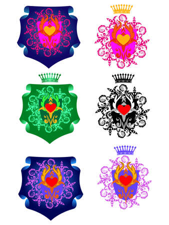 Isolate tatoo heart and wings on a floral backgroundのイラスト素材