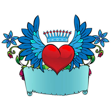 Valentine card decor. Heart with wings on floral backgroundのイラスト素材