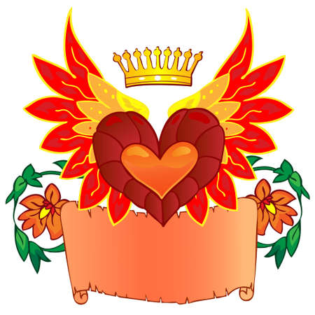 Valentine card decor. Heart with wings on floral backgroundのイラスト素材