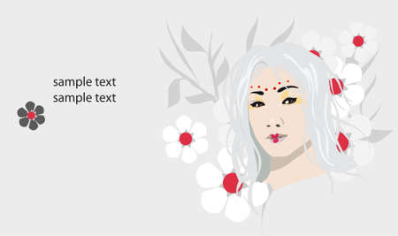 The Chinese (Japanese) girl with white hair and flowersのイラスト素材