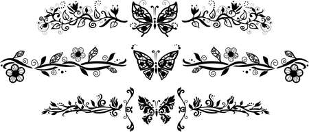 Decorative floral elements with butterflies isolate on white background for your designのイラスト素材