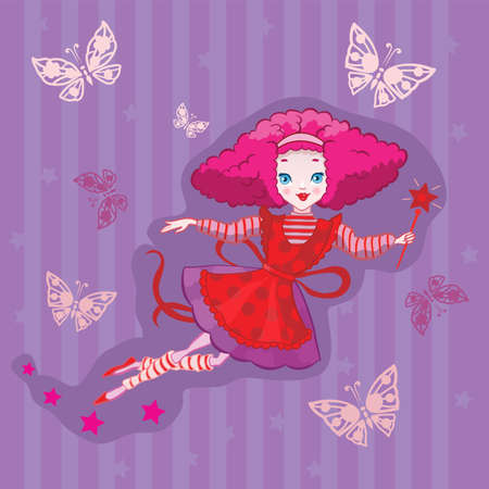 Cute cartoon fairy with a magic wandのイラスト素材