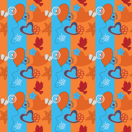 Seamless doodle love texture on a orange and blue color backgroundのイラスト素材