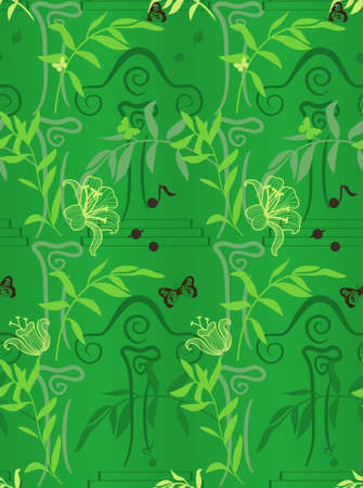 Floral green seamless pattern greek melody with notesのイラスト素材