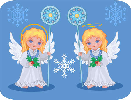 Christmas cute angels catholic, orthodox set with snowflakesのイラスト素材