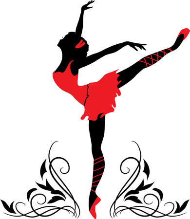 Doodle graphic silhouette of a woman   Ballerina with floral ornament のイラスト素材