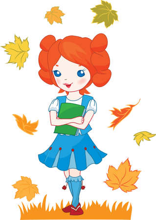 School girl red hair with a book illustrationのイラスト素材