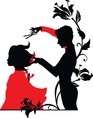 Barber and a girl vector illustrationのイラスト素材