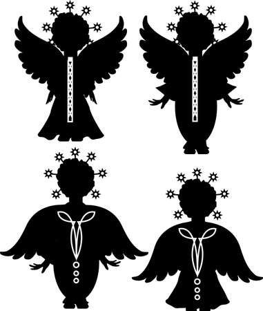 Cute angels silhouettes set set with starsのイラスト素材
