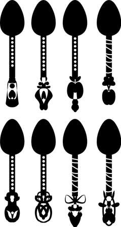 Set retro vector silhouettes of spoons illustrationのイラスト素材
