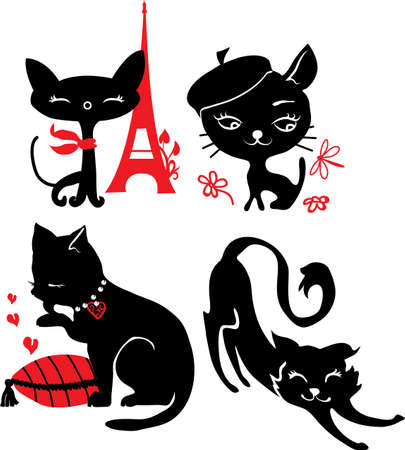 Set of cats silhouettes  Black and redのイラスト素材