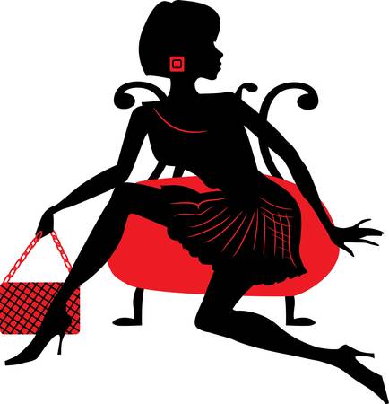 Silhouette of a Young female holding bagのイラスト素材