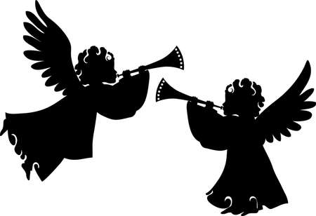 Cute angels silhouettes set with trumpetのイラスト素材