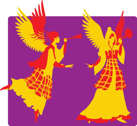 Beautiful angels silhouettes set with trumpet for design