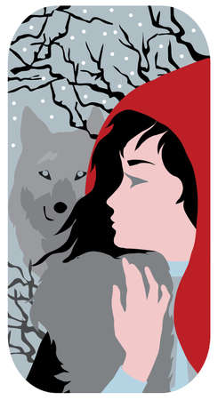 Beautiful red Riding Hood and grey wolf fantasy illustrationのイラスト素材