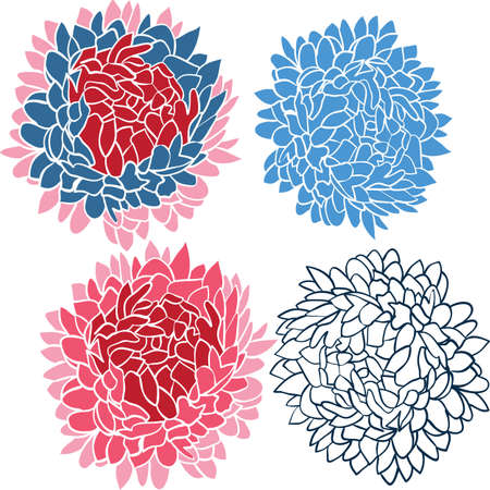 Flower peony graphic outline setのイラスト素材