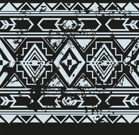 Vector ethnic seamless pattern with american indian traditional ornament in black and white colors. Tribal background. Aztec design for fabric. Print of native american art.のイラスト素材
