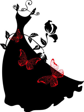 Elegant silhouette dress on hanger with butterflies. Shopping design.のイラスト素材