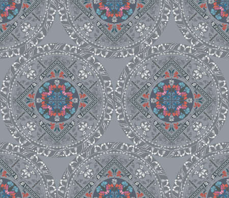 Floral elements silhouettes. Wedding light circular seamless pattern of traditional motifs and ancient oriental ornamentsの写真素材