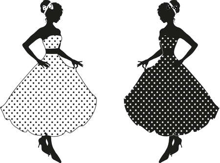 Retro woman red and black silhouette with flowersのイラスト素材